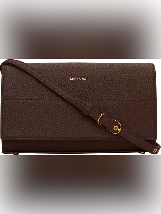 Matt & Nat Handbags - Matt & Nat Dark Brown Pebbled Crossbody with Gold Hardware